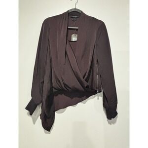 All Saints Brown Draped Wrap Blouse